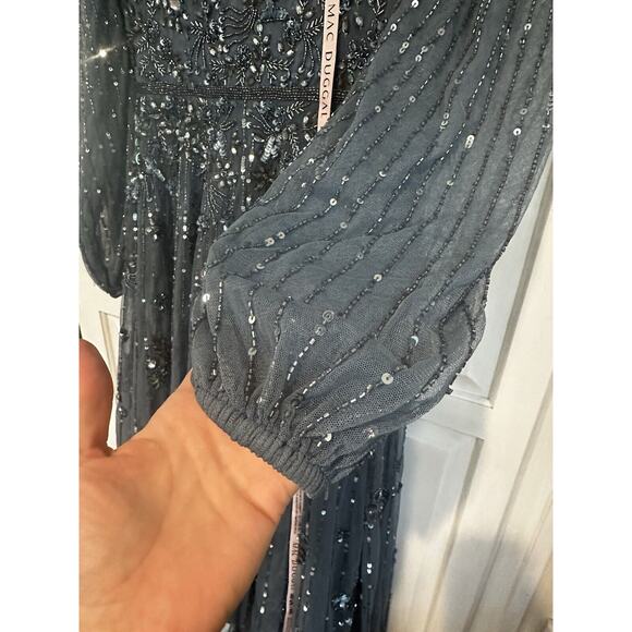 NWT Mac Duggal High Neck Size 6 Floral Embellished Puff Long Sleeve Midi Dress - Picture 9 of 16